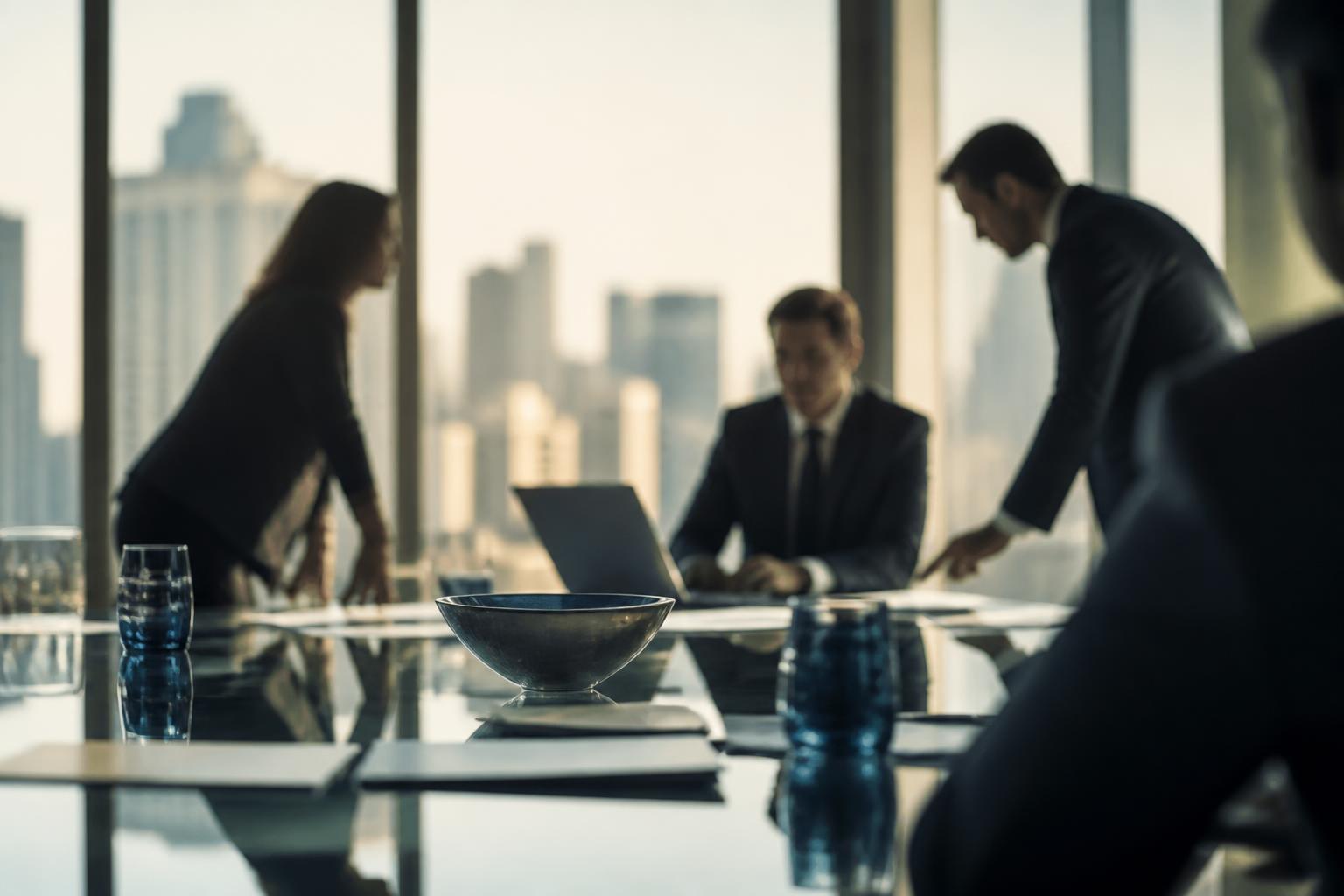Executive team collaborating in a modern boardroom